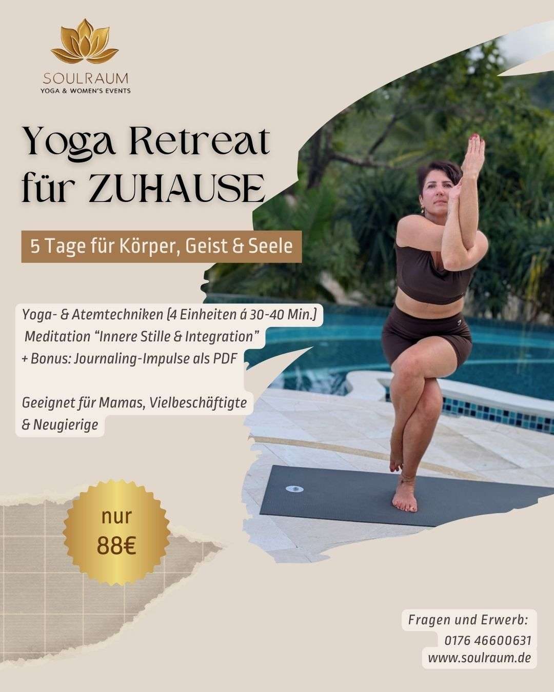 Creme Braun Organisch Einfach Foto Yoga Retreat Flyer A4 Dokument (Instagram-Post (45))